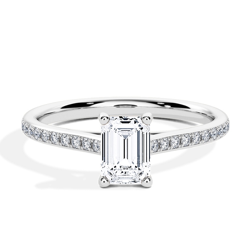 Engagement Ring White Gold - 0.50ct Diamonds - Model N°3015 Emerald, Pavé