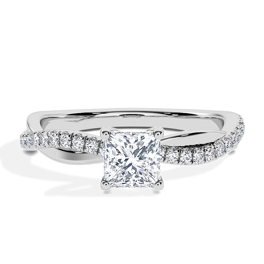 Engagement Ring Platinum - 0.60ct Diamonds - Model N°3016 Princess, Pavé