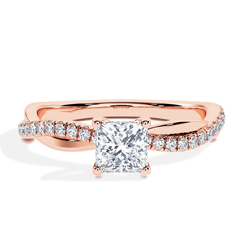 Engagement Ring Rose Gold - 0.60ct Diamonds - Model N°3016 Princess, Pavé