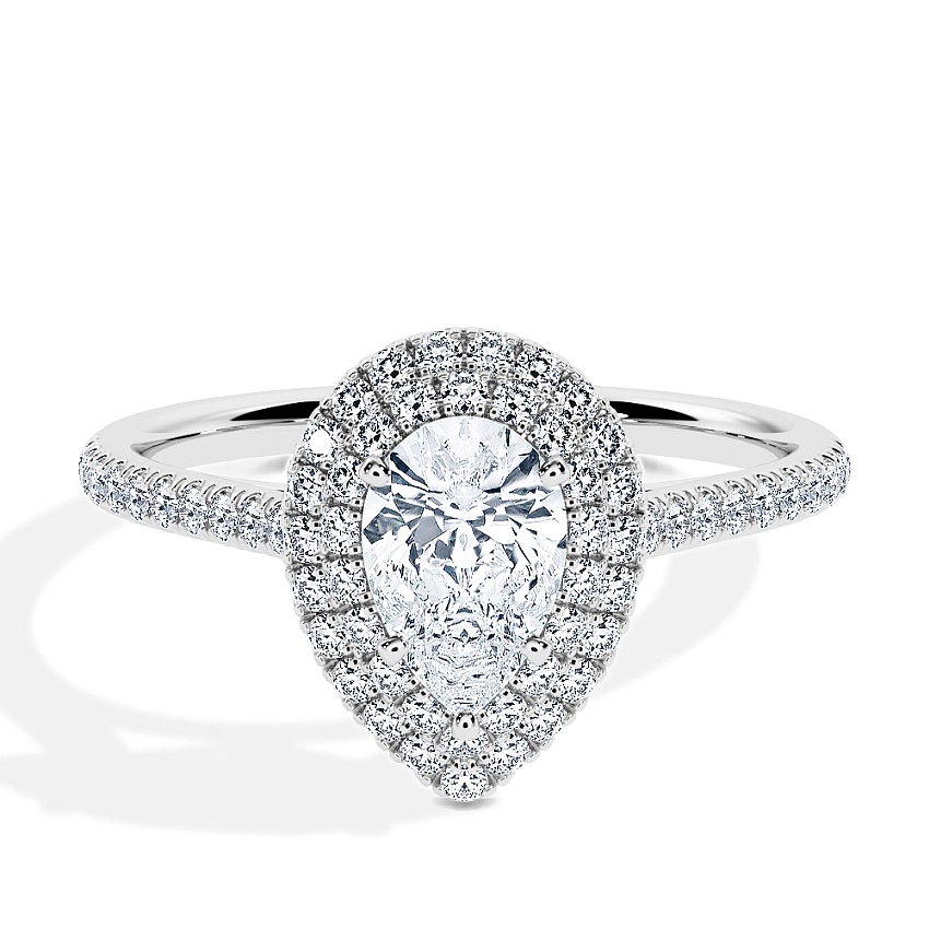 Engagement Ring White Gold - 1.04ct Diamonds - Model N°3410 Pear, Halo, Pavé